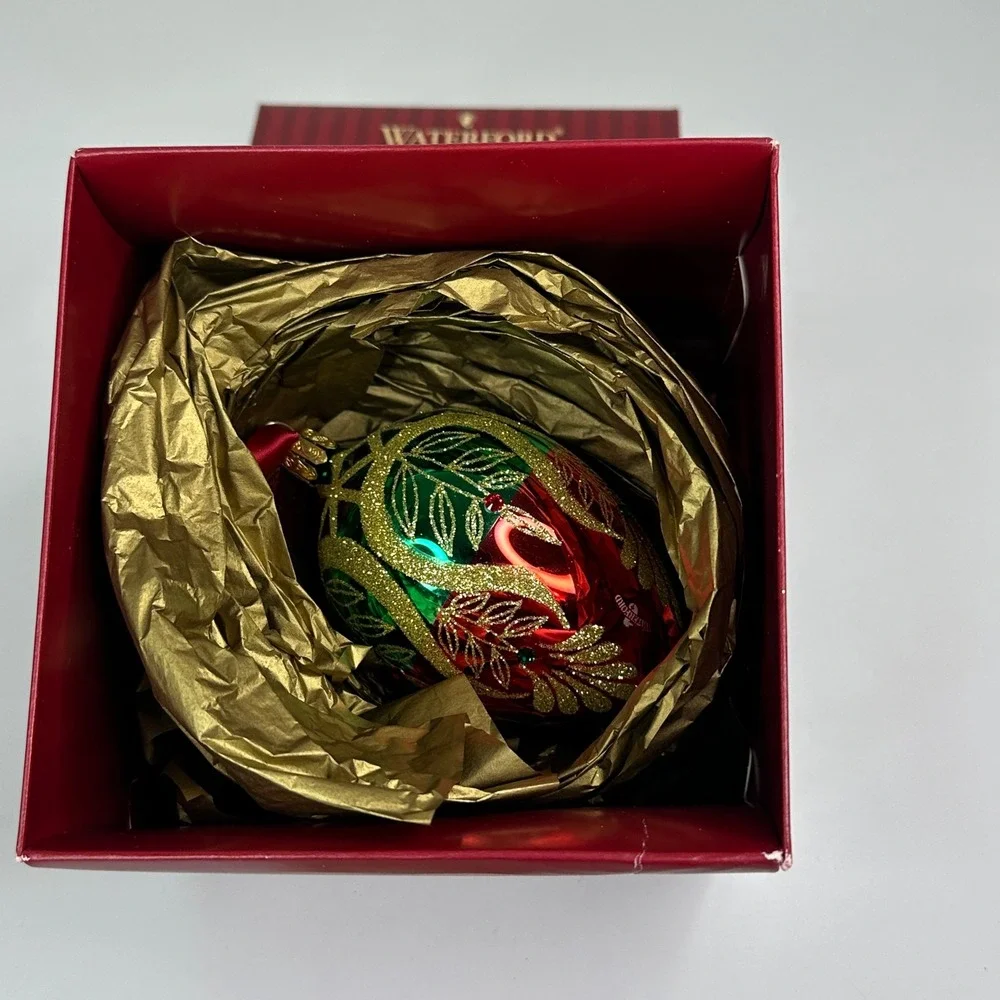 Vintage Waterford Holiday Heirlooms Peacock 10th Anniversary Egg Ornament Boxed
